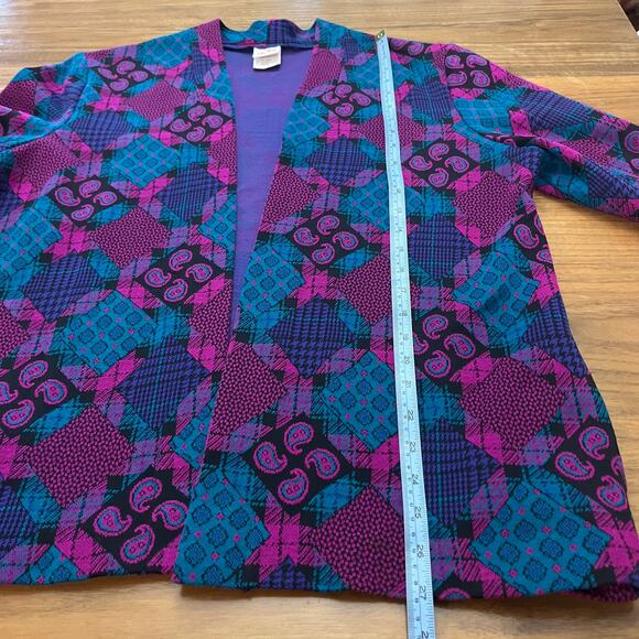 Vintage Sweater Blazer Size 12 70s 80s Funky Paisley Diamond Open Front Jacket - Picture 9 of 14